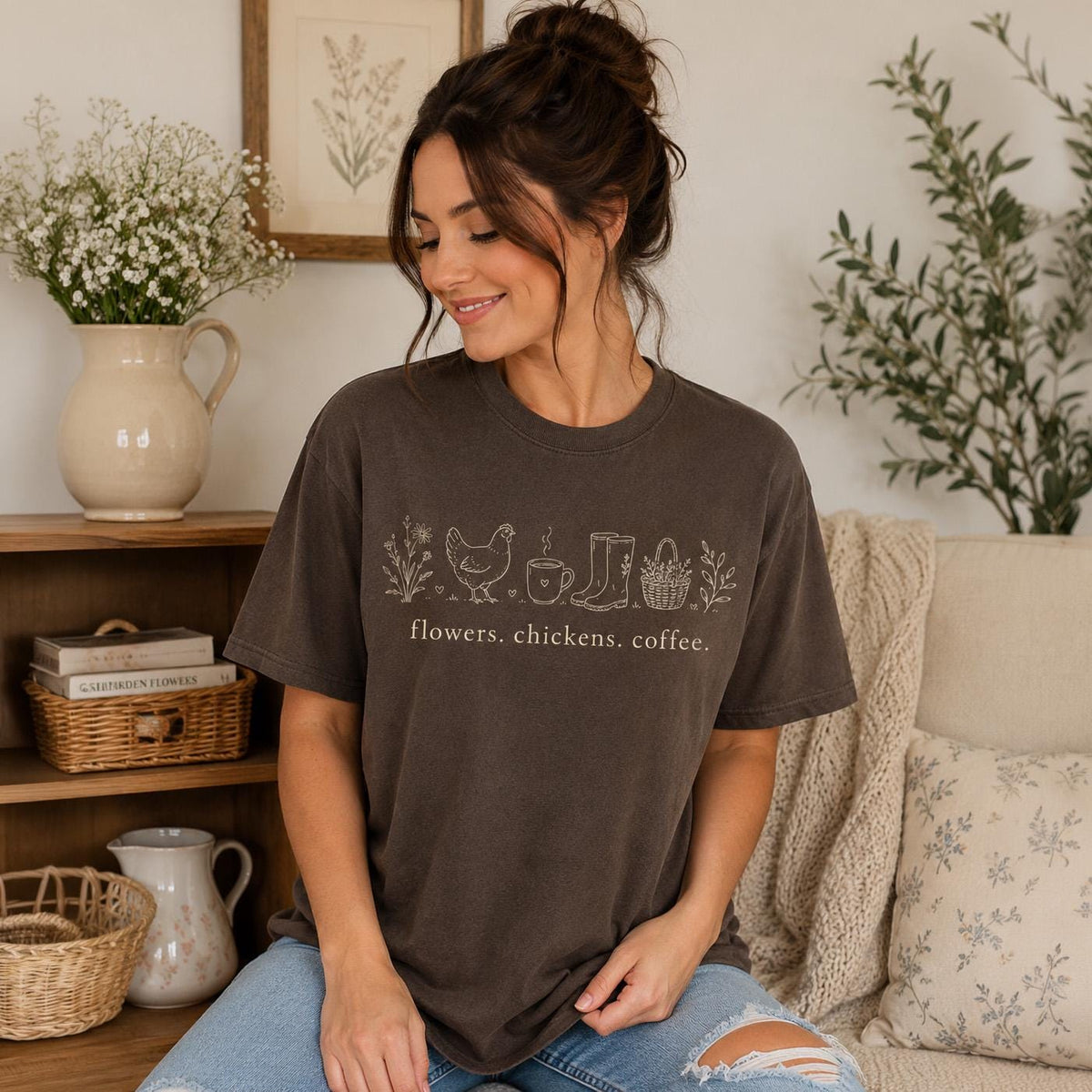 Chicken Mom Shirt - Comfort Colors Tee | Country Living Shirt With Cozy Coffee Vibe