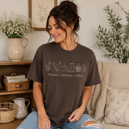 Chicken Mom Shirt - Comfort Colors Tee | Country Living Shirt With Cozy Coffee Vibe