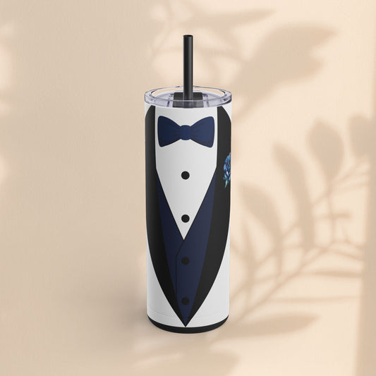 Groom Tuxedo Tumbler, Stylish Groom Tumbler for Weddings, Bachelor Parties, and Gifts, 20oz Matte Skinny Cup, Wedding Party Favor