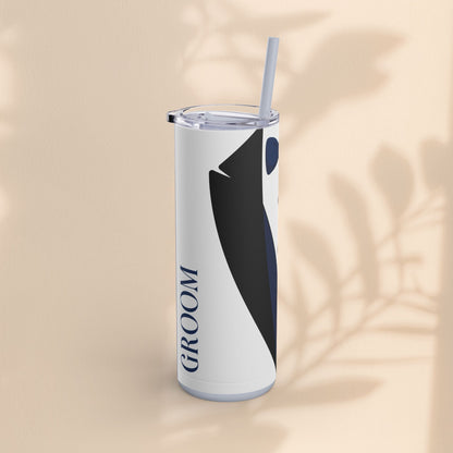 Groom Tuxedo Tumbler, Stylish Groom Tumbler for Weddings, Bachelor Parties, and Gifts, 20oz Matte Skinny Cup, Wedding Party Favor