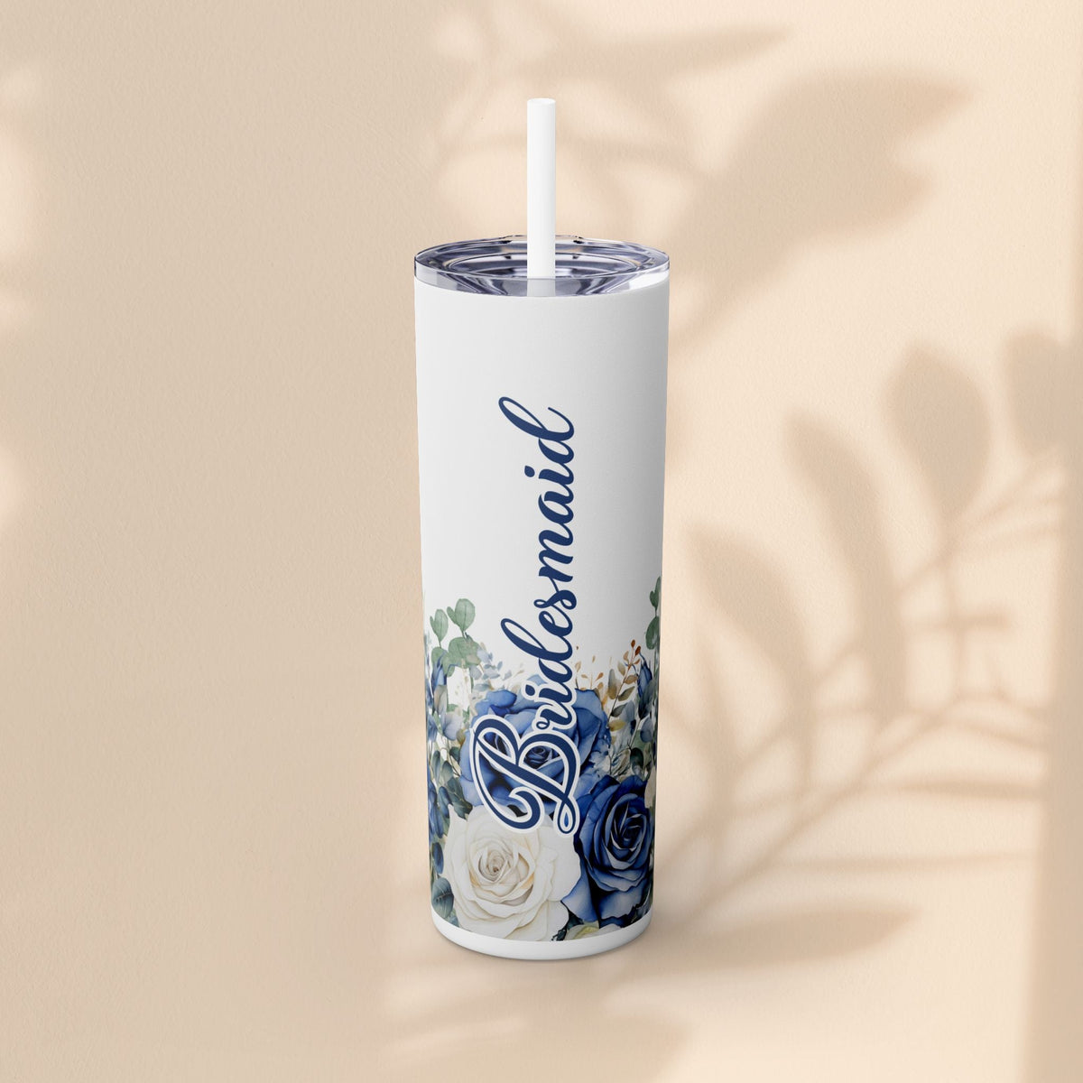 Bridesmaid Bridal Party Skinny Tumbler, 20oz Floral Drinkware, Gift for Bridesmaid, Customized Wedding Favor