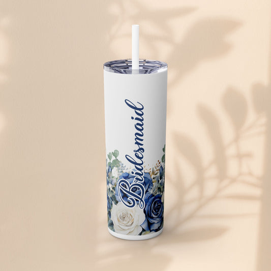 Bridesmaid Bridal Party Skinny Tumbler, 20oz Floral Drinkware, Gift for Bridesmaid, Customized Wedding Favor