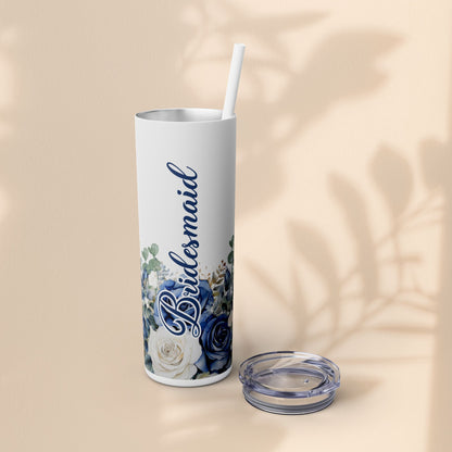 Bridesmaid Bridal Party Skinny Tumbler, 20oz Floral Drinkware, Gift for Bridesmaid, Customized Wedding Favor
