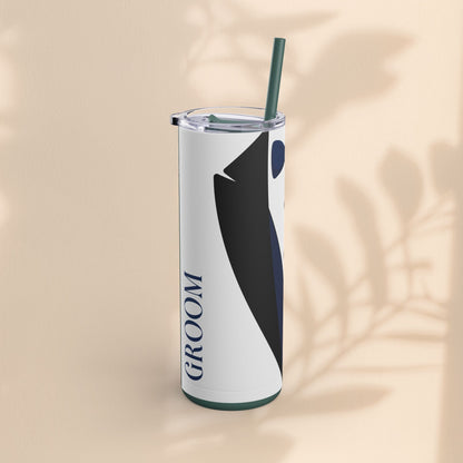 Groom Tuxedo Tumbler, Stylish Groom Tumbler for Weddings, Bachelor Parties, and Gifts, 20oz Matte Skinny Cup, Wedding Party Favor