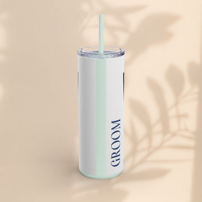 Groom Tuxedo Tumbler, Stylish Groom Tumbler for Weddings, Bachelor Parties, and Gifts, 20oz Matte Skinny Cup, Wedding Party Favor