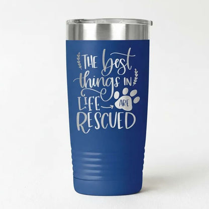 Dog Rescue Tumbler 20 oz Insulated Travel Mug, Pet Lover Gift, White Stainless Steel, Keeps Hot and Cold Drinks, Paw Print Design