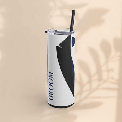Groom Tuxedo Tumbler, Stylish Groom Tumbler for Weddings, Bachelor Parties, and Gifts, 20oz Matte Skinny Cup, Wedding Party Favor