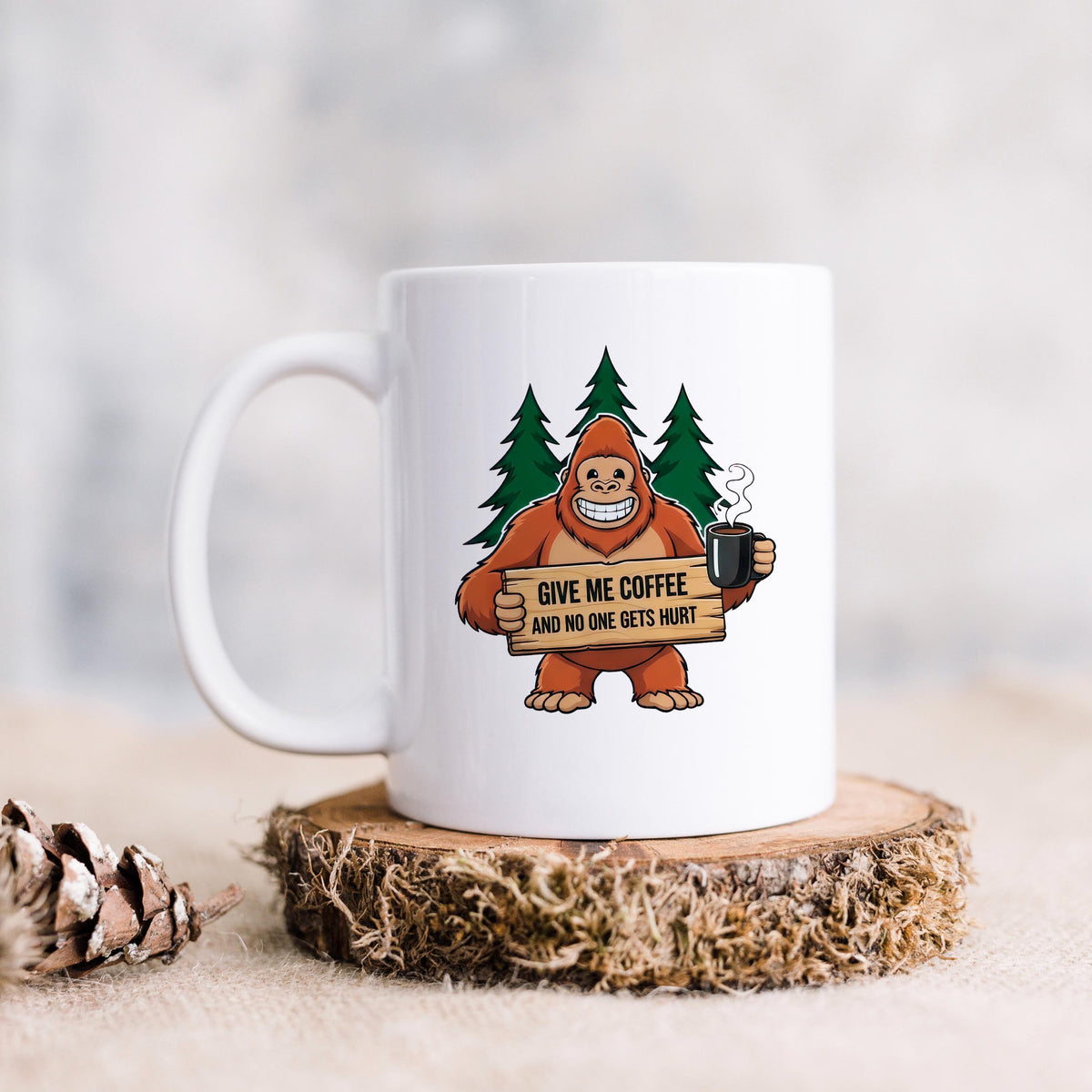 Funny Bigfoot Coffee Mug – Camping Humor Mug With Humorous Coffee Quote