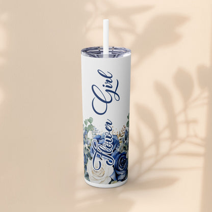 Flower Girl Skinny Tumbler with Straw, 20oz – Perfect Bridal Party Gift, Wedding Favor, Floral Drinkware, Summer Hydration