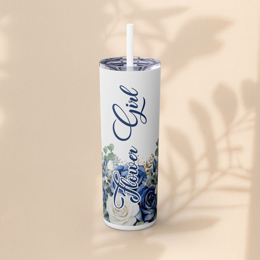 Flower Girl Skinny Tumbler with Straw, 20oz – Perfect Bridal Party Gift, Wedding Favor, Floral Drinkware, Summer Hydration