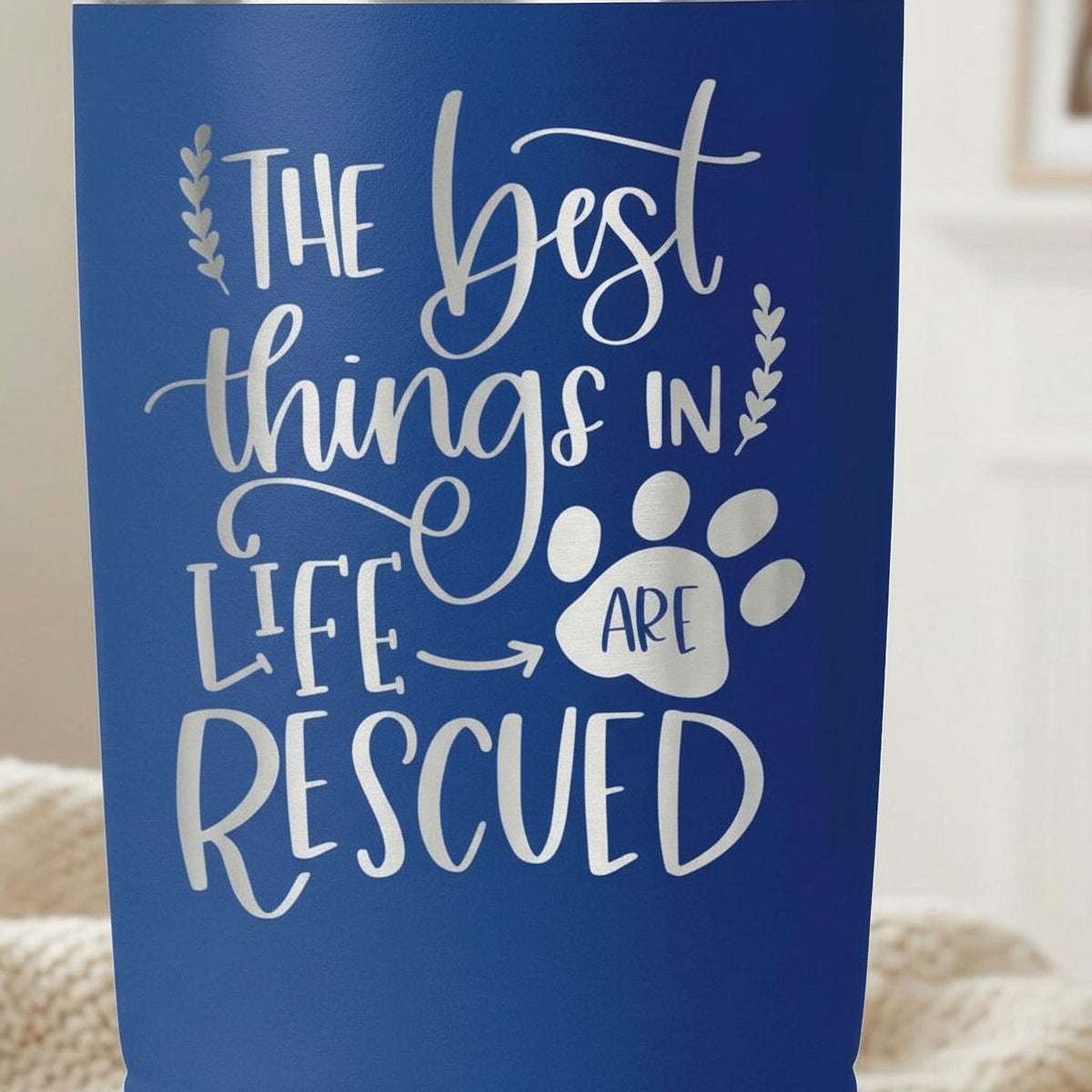 Dog Rescue Tumbler 20 oz Insulated Travel Mug, Pet Lover Gift, White Stainless Steel, Keeps Hot and Cold Drinks, Paw Print Design