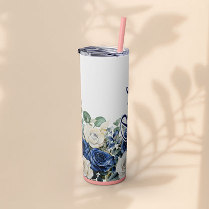 Elegant Floral Bride Tumbler, Bridal Party Favor 20oz Travel Cup, Engagement Celebration