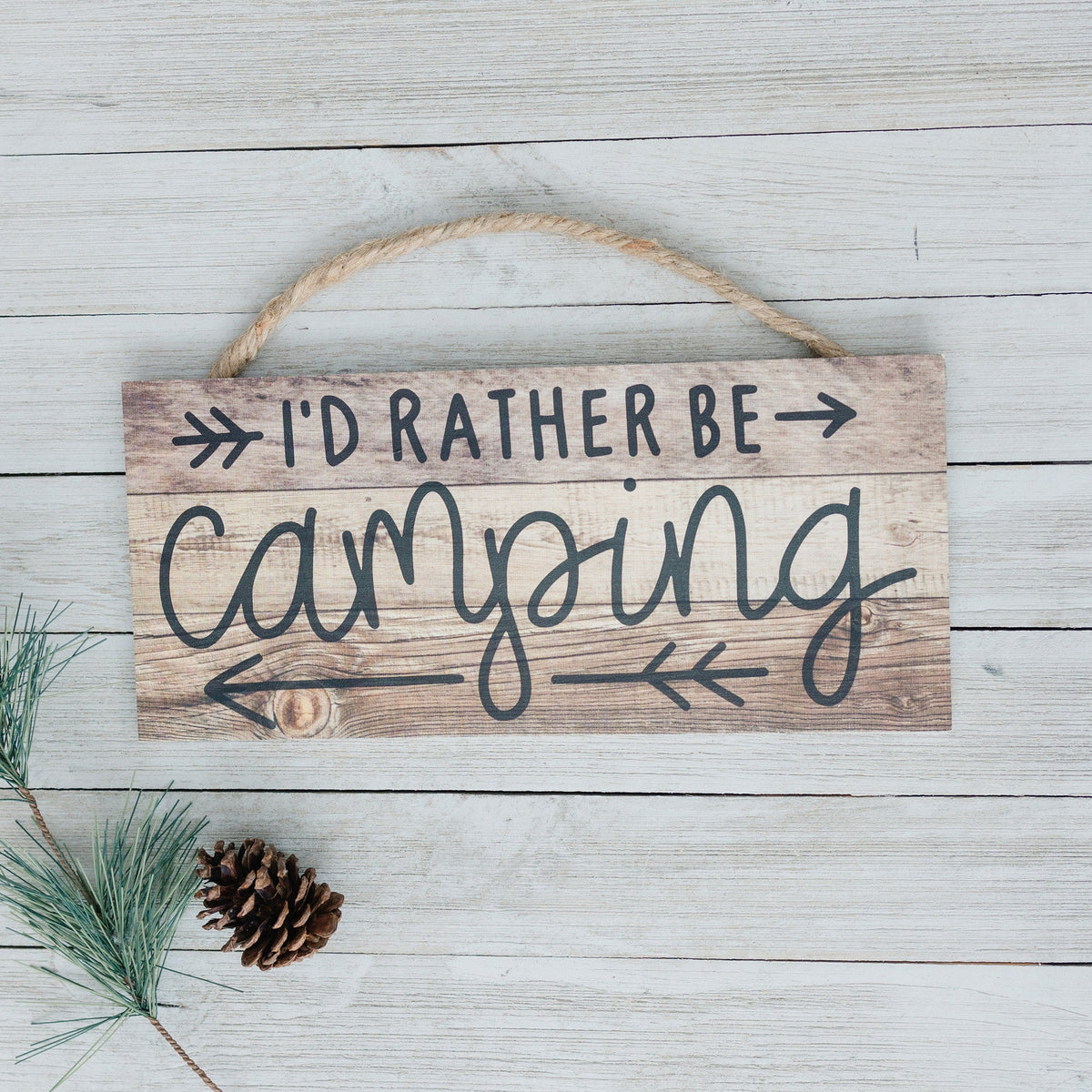 Rustic Camping Sign - I'd Rather Be Camping Wall Art | Wooden Cabin Decor