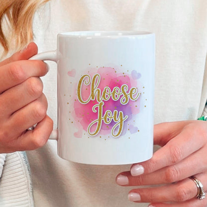 Choose Joy Mug - Inspirational Coffee Cup | Pink Watercolor Ceramic Mug