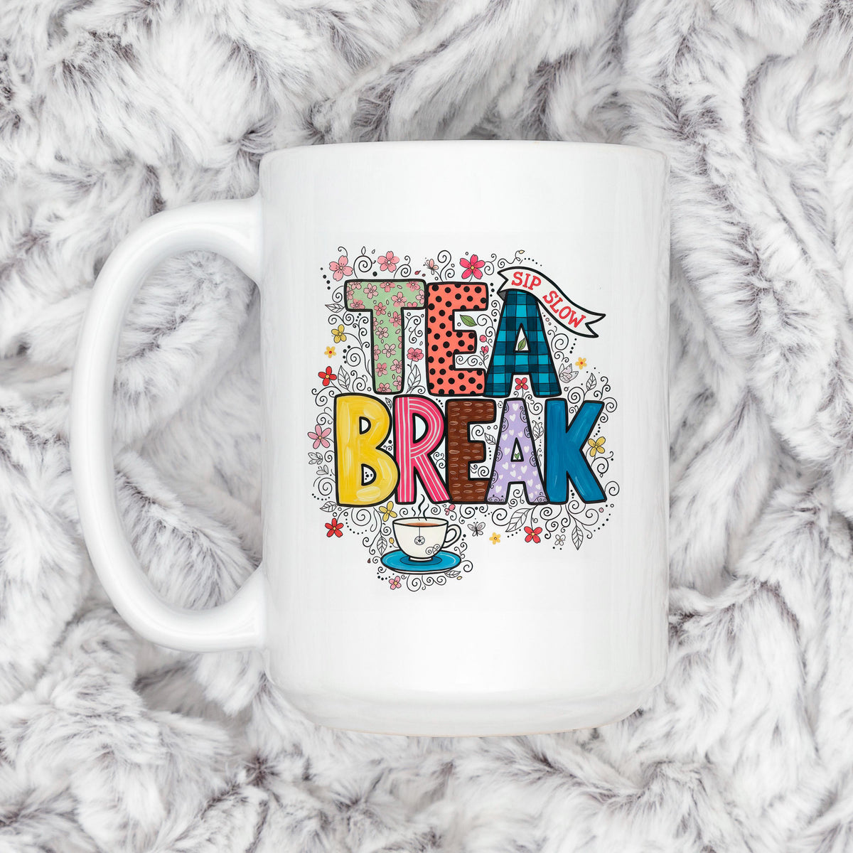 Tea Break Mug - Cozy Coffee Cup With Colorful Floral Design | Relaxation Gift