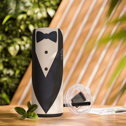 Groom Tuxedo Tumbler, Stylish Groom Tumbler for Weddings, Bachelor Parties, and Gifts, 20oz Matte Skinny Cup, Wedding Party Favor