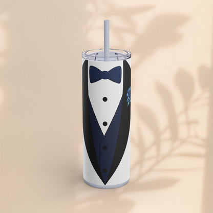 Groom Tuxedo Tumbler, Stylish Groom Tumbler for Weddings, Bachelor Parties, and Gifts, 20oz Matte Skinny Cup, Wedding Party Favor