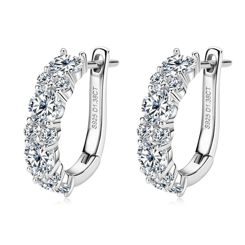 Moissanite Graduated Stone Hoop Earrings in Sterling Silver