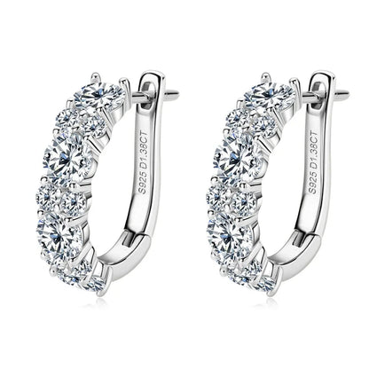 Moissanite Graduated Stone Hoop Earrings in Sterling Silver