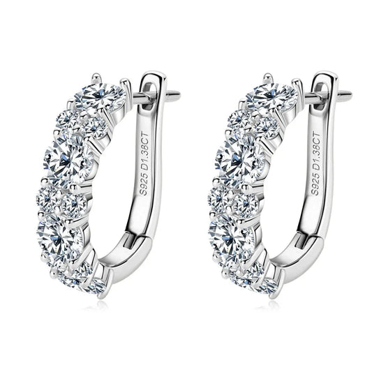 Moissanite Graduated Stone Hoop Earrings in Sterling Silver