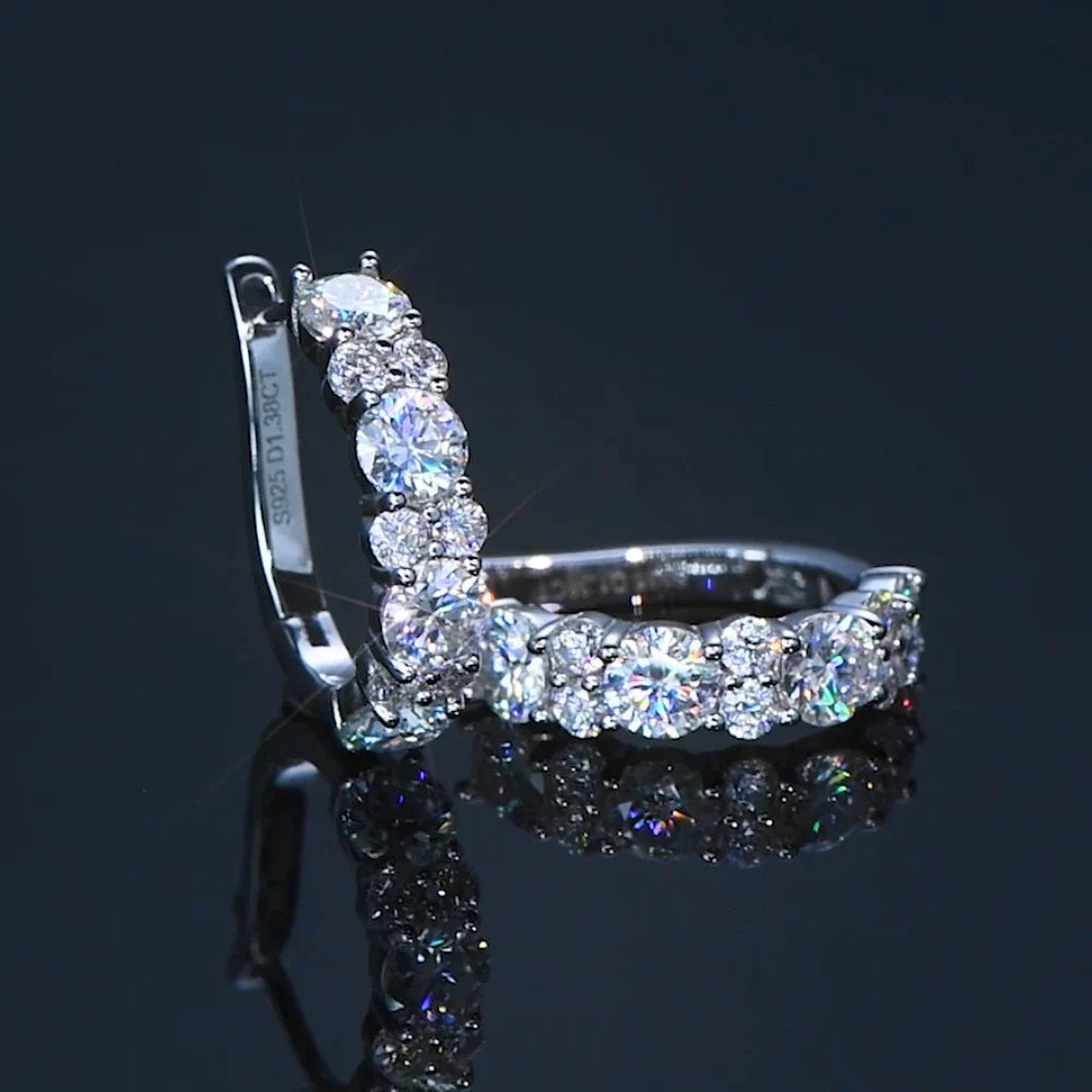 Moissanite Graduated Stone Hoop Earrings in Sterling Silver