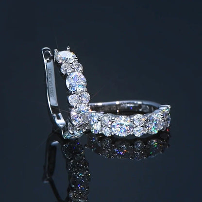 Moissanite Graduated Stone Hoop Earrings in Sterling Silver