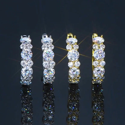 Moissanite Graduated Stone Hoop Earrings in Sterling Silver