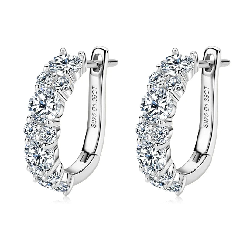 Moissanite Graduated Stone Hoop Earrings in Sterling Silver