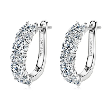 Moissanite Graduated Stone Hoop Earrings in Sterling Silver