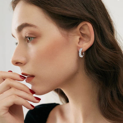 Moissanite Graduated Stone Hoop Earrings in Sterling Silver