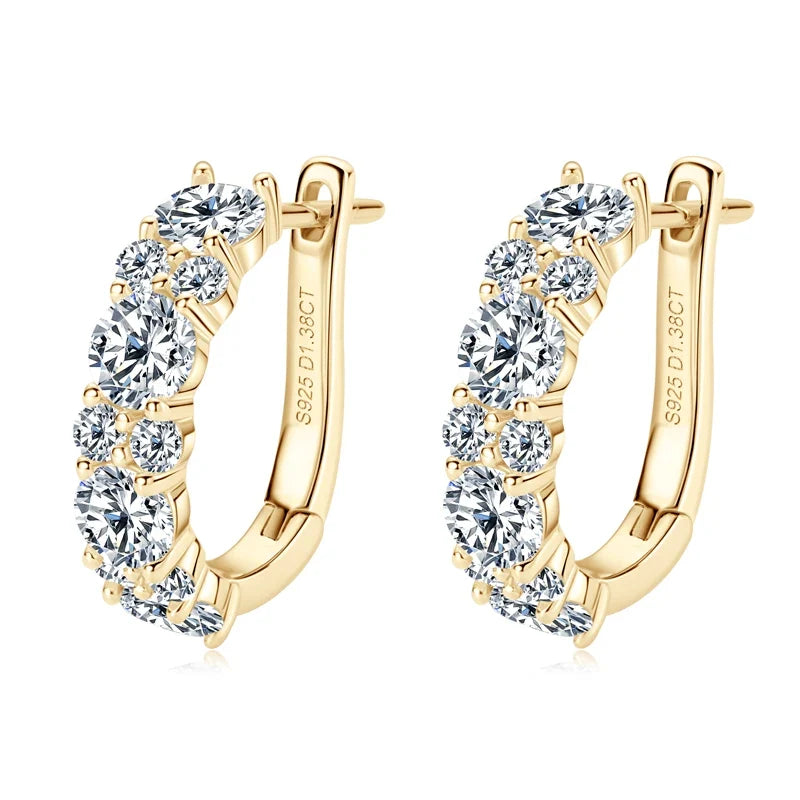 Moissanite Graduated Stone Hoop Earrings in Sterling Silver