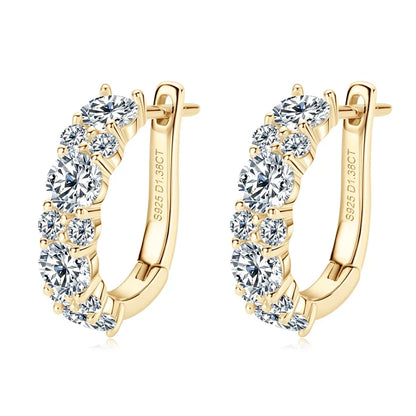 Moissanite Graduated Stone Hoop Earrings in Sterling Silver