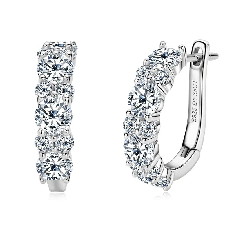 Moissanite Graduated Stone Hoop Earrings in Sterling Silver