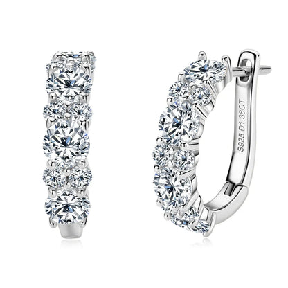 Moissanite Graduated Stone Hoop Earrings in Sterling Silver