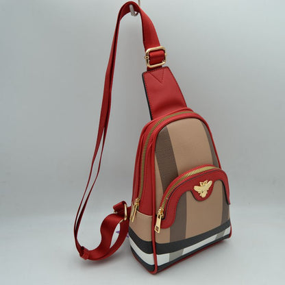 Panelled Sling Bag with Metallic Bee Accent