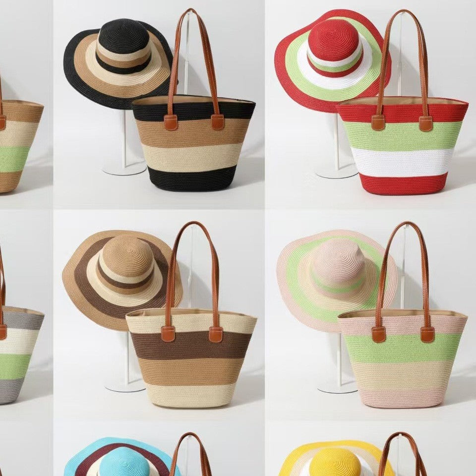 Striped Woven Straw Bag