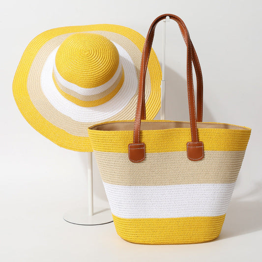 Striped Woven Straw Bag