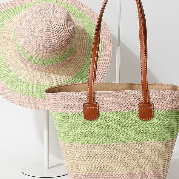 Striped Woven Straw Bag