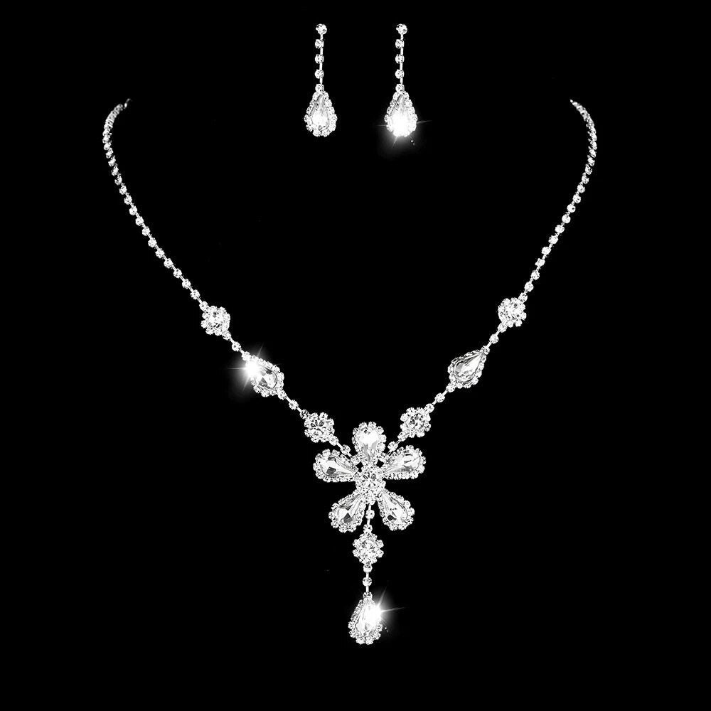 Crystal Bridal Wedding Dress Formal Dinner Jewelry Set