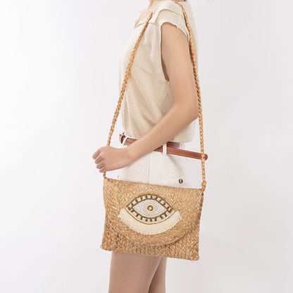 Beaded Patch Jute Bag – Bohemian Handwoven Clutch