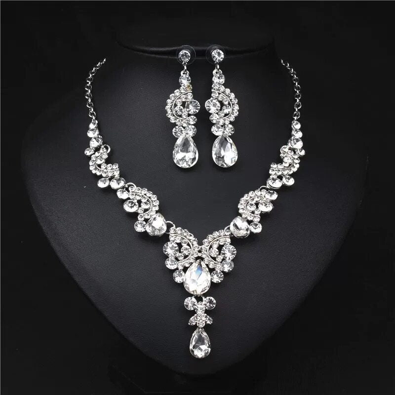 Crystal Bridal Wedding Dress Formal Dinner Jewelry Set