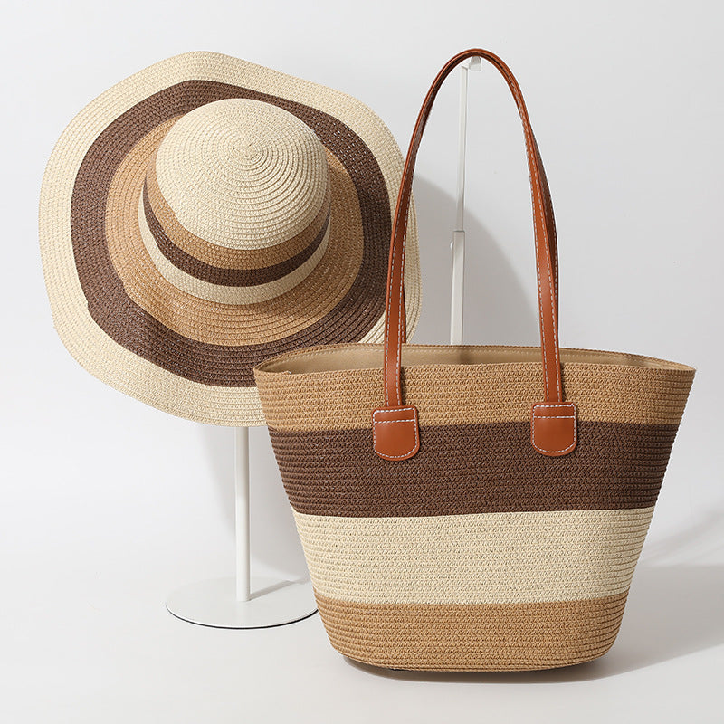 Striped Woven Straw Bag