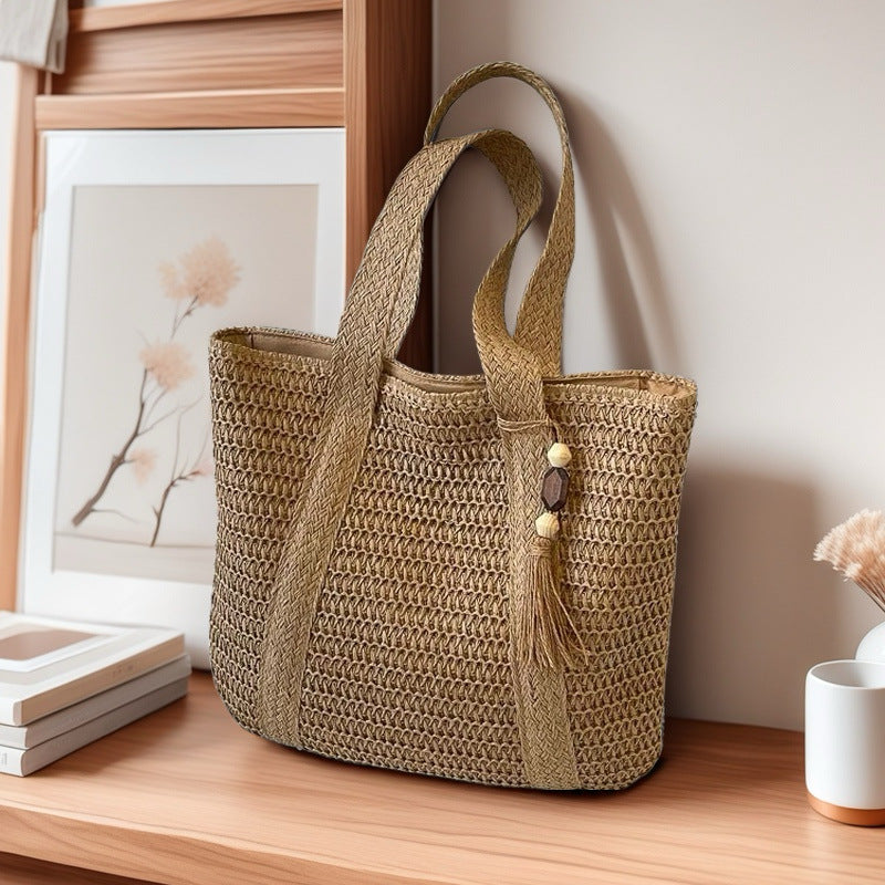 Wooden Bead Tassel Handwoven Bag – Large