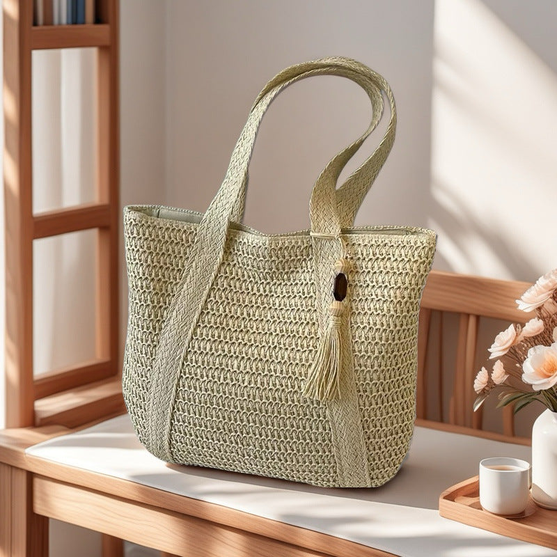 Wooden Bead Tassel Handwoven Bag – Large