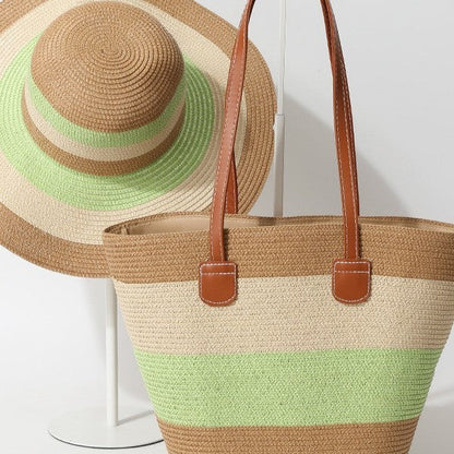 Striped Woven Straw Bag