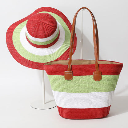 Striped Woven Straw Bag