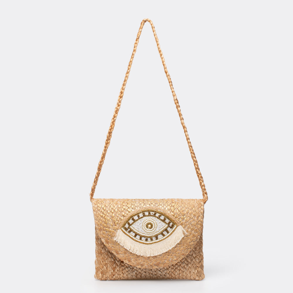 Beaded Patch Jute Bag – Bohemian Handwoven Clutch