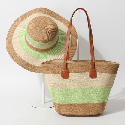 Striped Woven Straw Bag