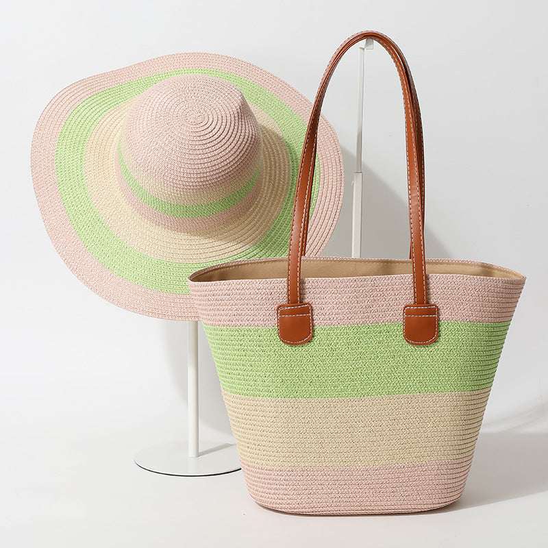 Striped Woven Straw Bag