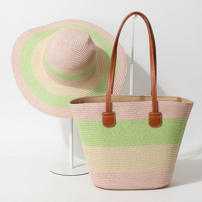 Striped Woven Straw Bag